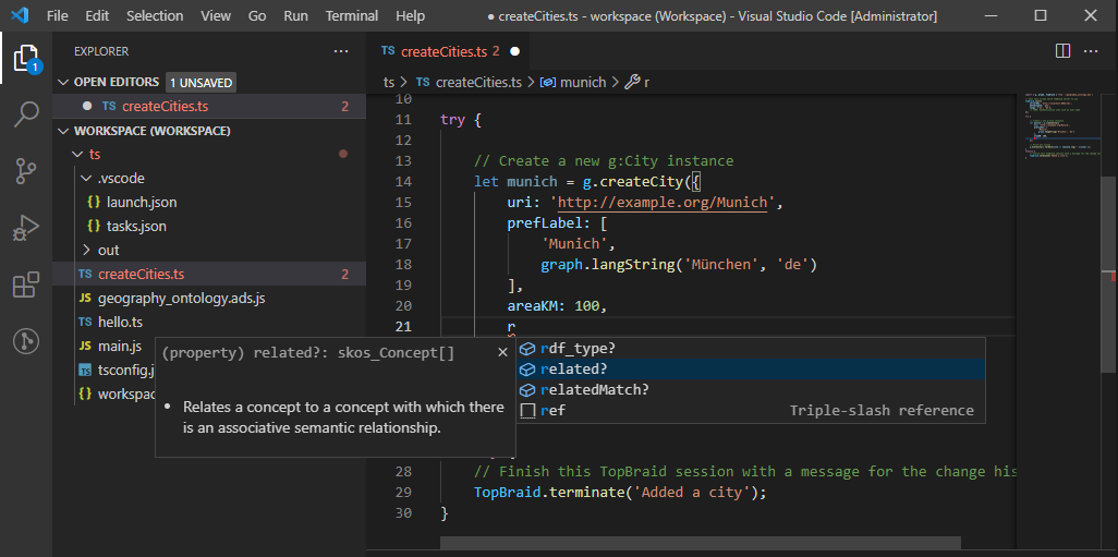 Screenshot of VS Code for editing an ADS script for Node.js