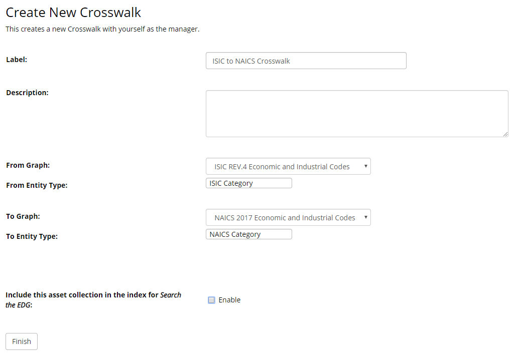 TopBraid EDG Create New Crosswalk Page