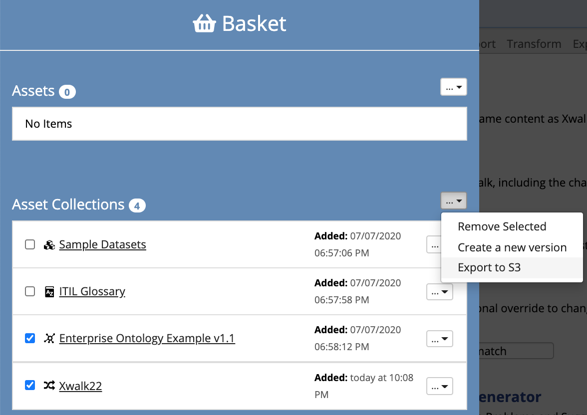 TopBraid EDG Export Asset Collections Using Basket