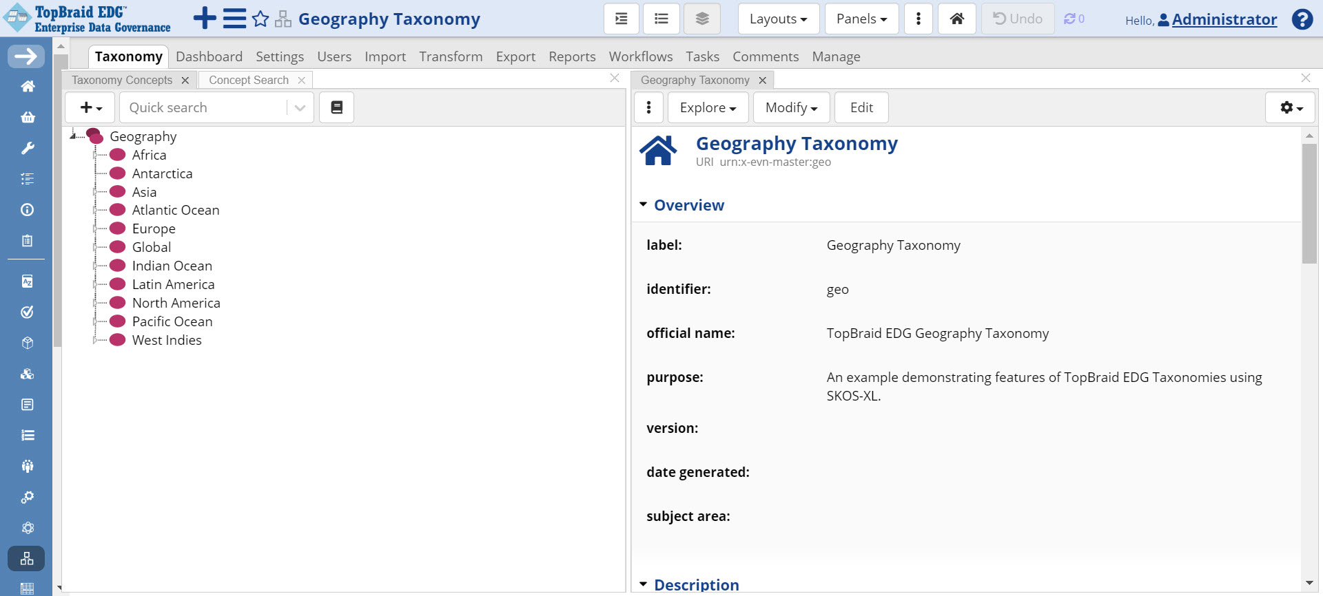 TopBraid EDG Geography Taxonomy Page