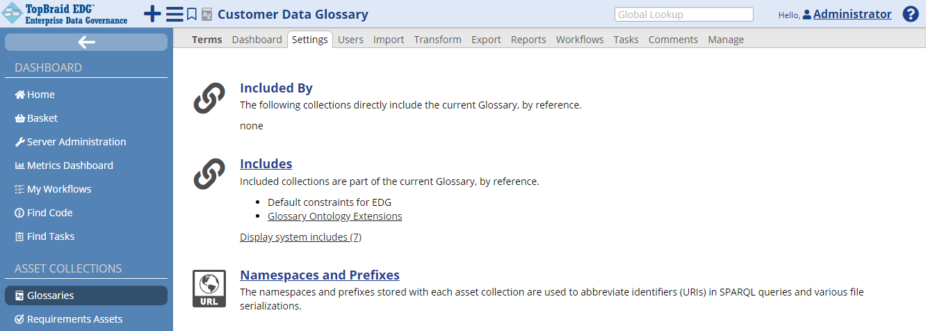 TopBraid EDG Glossary Includes Section