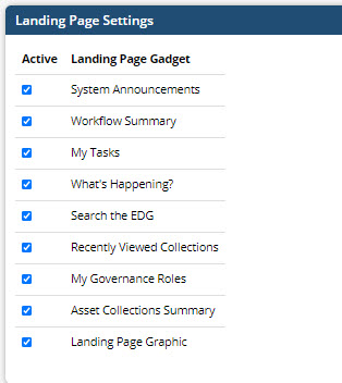 TopBraid EDG Landing Page Settings