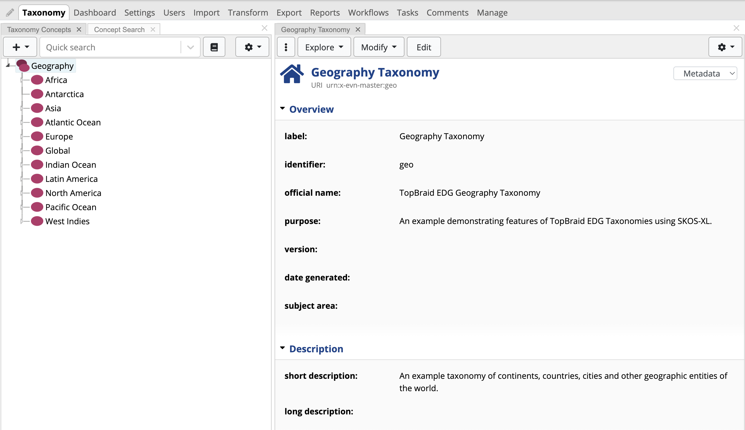 TopBraid EDG Geography Taxonomy Home Page