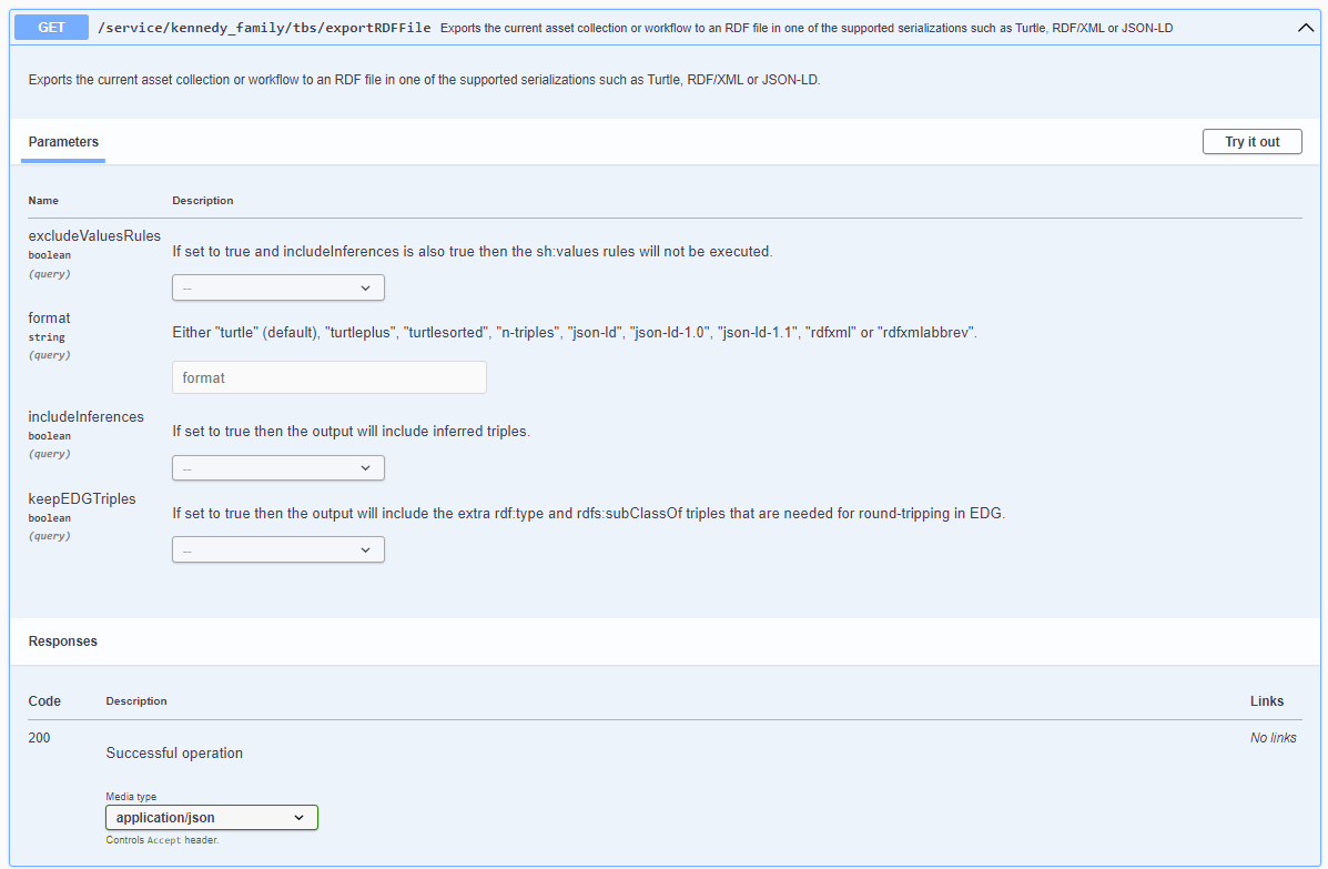 EDG Swagger exportRDFFile TBS Web Service
