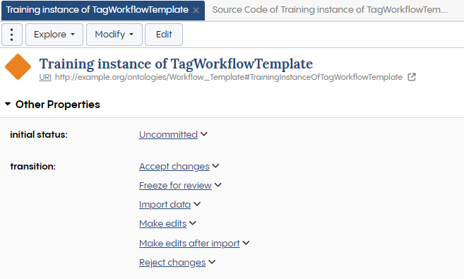 Workflow template with transitions