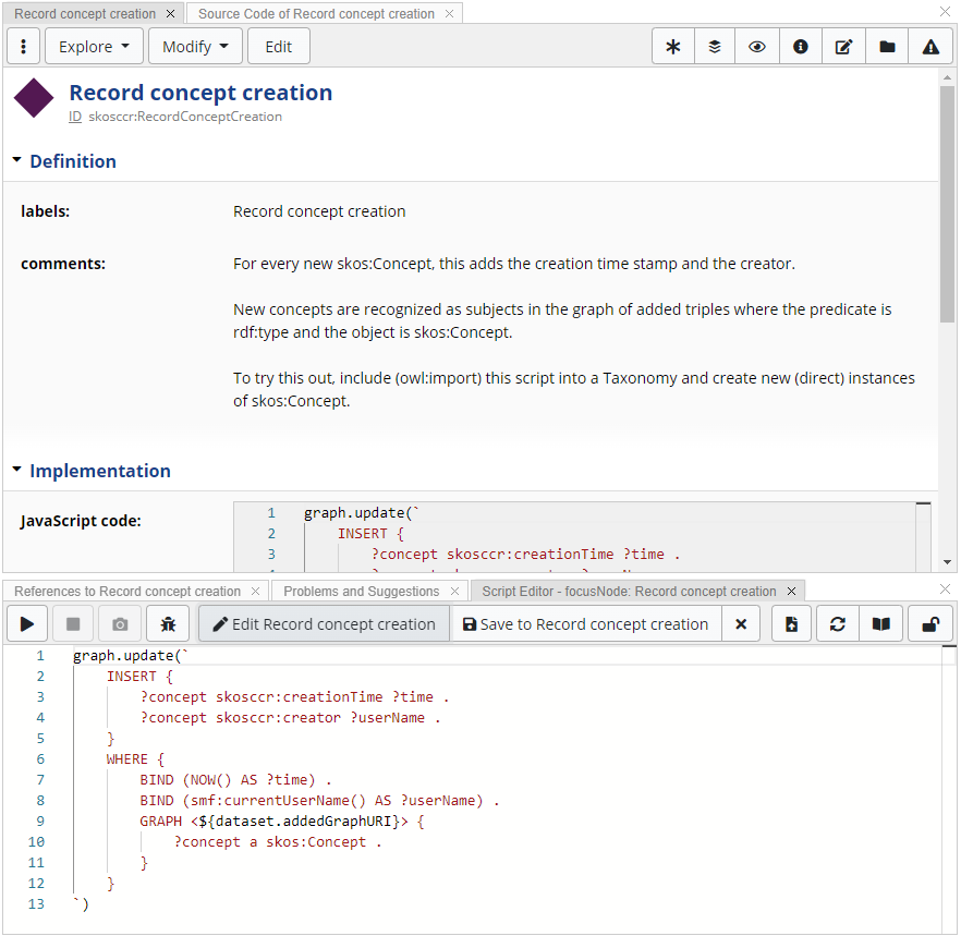 Illustration of how the Script Editor panel can be used to edit dash:js scripts of the Form panel