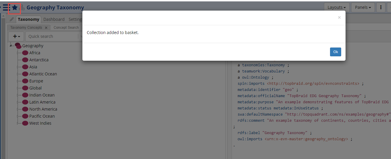 TopBraid EDG Add Collection to Basket Dialog