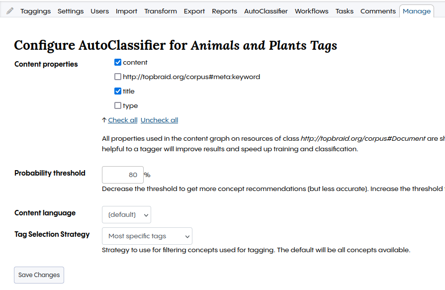 TopBraid EDG AutoClassifier Configuration