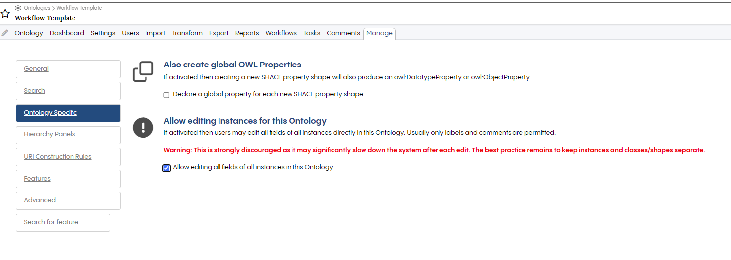 Configure ontology to be editable